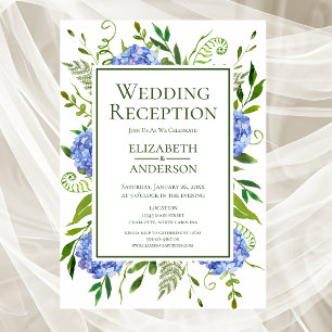 Blaue Hortensien Hochzeitsempfang Einladung