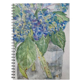 Blaue Hortensien im Wasserspiralnotizbuch Notizblock