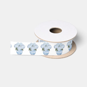 Blaue Hortensien in Chinoiserie-Topf Satinband