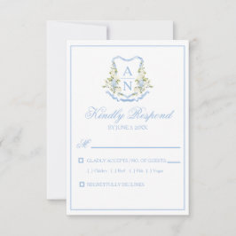 Blaue Hortensien-Kamm-Monogramm-RSVP-Karten RSVP Karte