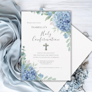Blaue Hortensien Konfirmations Religionsbekenntnis Einladung