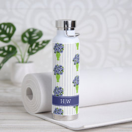 Blaue Hortensien-Küstenblumen-Vase-Monogramm Trinkflasche