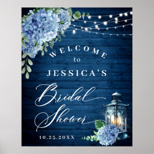 Blaue Hortensien-Laterne Holz Boho-Brautparty Poster