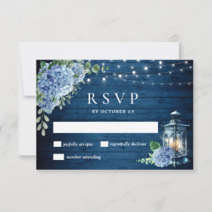 Blaue Hortensien-Laterne Holz Hochzeit Rustikal RSVP Karte