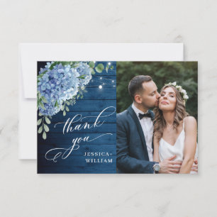 Blaue Hortensien-Laterne Navy Holz Foto Hochzeit Dankeskarte
