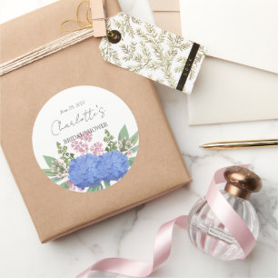 Blaue Hortensien Moderne Florale Brautparty Runder Aufkleber