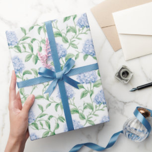 Blaue Hortensien-Muster Wasserfarbe-Floral-Botanik Geschenkpapier