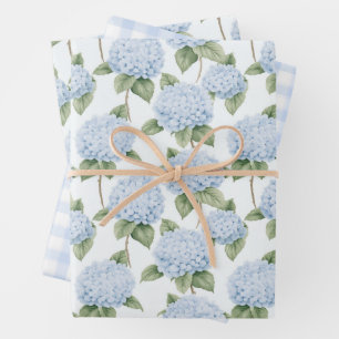 Blaue Hortensien-Muster Wasserfarbe-Floral-Botanik Geschenkpapier Set