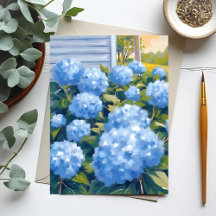 Blaue Hortensien New England Küsten-Aquarell