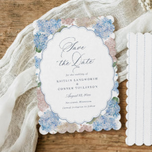 Blaue Hortensien-Oval Elegante Florale Vintage-Hoc Save The Date