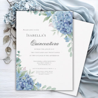 Blaue Hortensien Quinceañera-Feier 15 Einladung