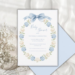 Blaue Hortensien-Rahmen Eleganter Bogen Baby Showe Einladung