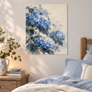 Blaue Hortensien-Regenkunst drucken Poster