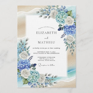 Blaue Hortensien Romantische Hochzeit Einladung