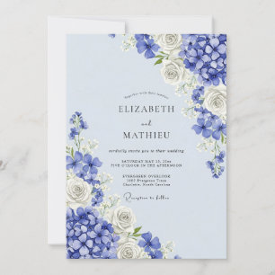 Blaue Hortensien-Romanze-Hochzeit Einladung