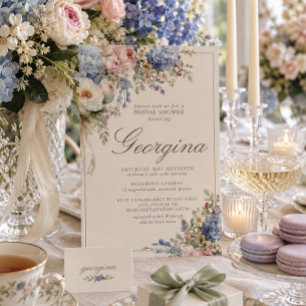 Blaue Hortensien Rosa Florale Brautparty Einladung