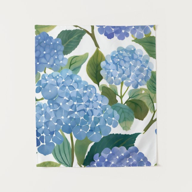 Blaue Hortensien | Schöner blühender Busch Wandteppich (Vorderseite)