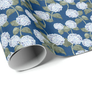 Blaue Hortensien-Sommergarten-Navy-Leinenstruktur Geschenkpapier