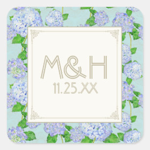 Blaue Hortensien-Spitzen-Blumen Hochzeit Formal El Quadratischer Aufkleber