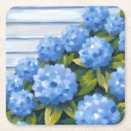 Blaue Hortensien Sträucher Florale Malerei Rechteckiger Pappuntersetzer
