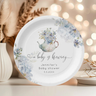 Blaue Hortensien-Teeparty-Baby-Party Pappteller