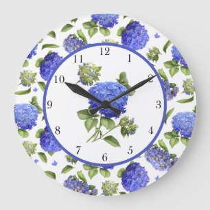 Blaue Hortensien überall Große Wanduhr