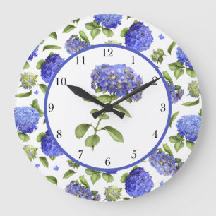 Blaue Hortensien überall Große Wanduhr