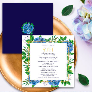 Blaue Hortensien überraschen zum 5. Hochzeitstag Einladung