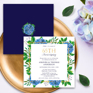 Blaue Hortensien überraschen zur 65. Hochzeitstag- Einladung