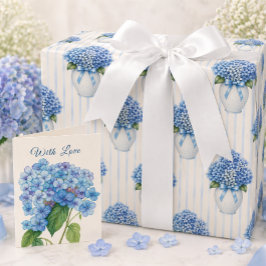 Blaue Hortensien-Vase | Elegantes Blumen-Geschenk Geschenkpapier