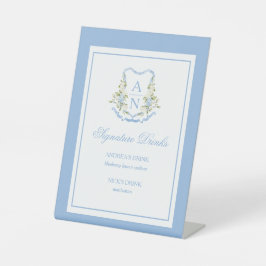 Blaue Hortensien-Wappen-Monogramm-Tischbar-Schild Sockelschild
