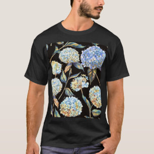 Blaue Hortensien-Wasserfarbe: Dunkles nahtloses Mu T-Shirt