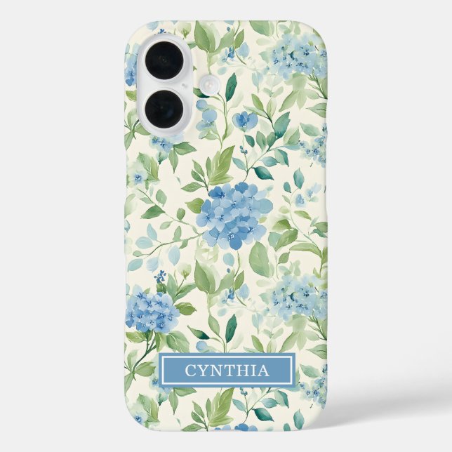 Blaue Hortensien-Wasserfarbe Monogramm Case-Mate iPhone Hülle (Rückseite)