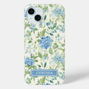 Blaue Hortensien-Wasserfarbe-Monogramm Case-Mate iPhone Hülle