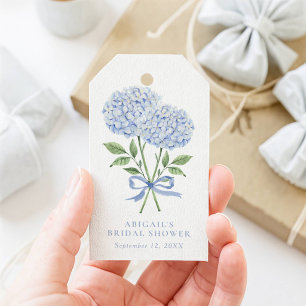 Blaue Hortensien-Wasserfarben-Blumen mit Schleife Geschenkanhänger