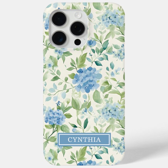 Blaue Hortensien-Wasserfarben-Monogramm Case-Mate iPhone Hülle (Rückseite)