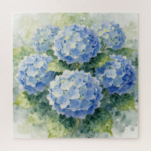 Blaue Hortensien-Wasserfarbouquet Puzzle