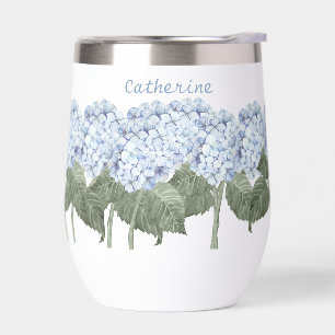 Blaue Hortensien-Weinbecher mit individuellem Name