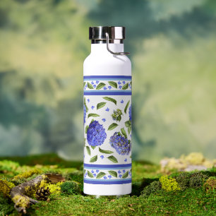 Blaue Hortensienblumen Botanische Kunstgestaltung Trinkflasche