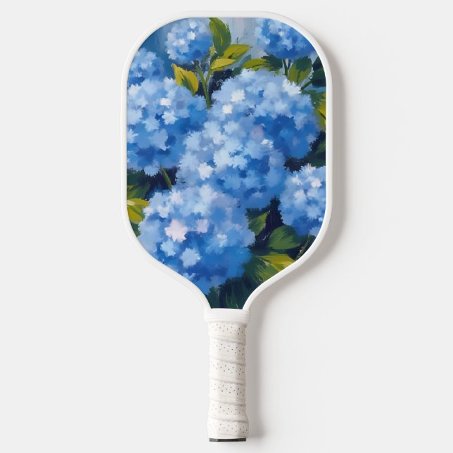 Blaue Hortensienblüten Aquarell Blumen Pickleball Schläger (Vorderseite)