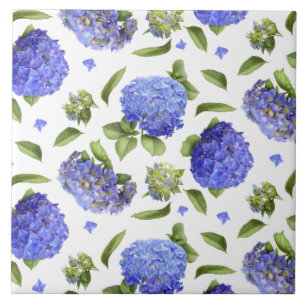 Blaue Hortensienblüten Botanische Kunst  Fliese