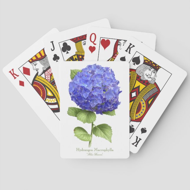 Blaue Hortensienblüten Botanische Kunstgestaltung Spielkarten (Rückseite)