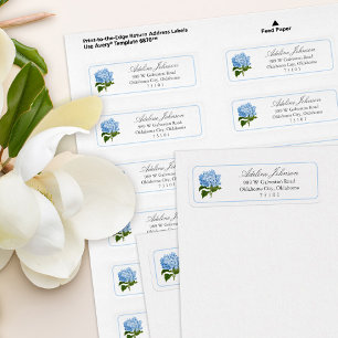Blaue Hortensienblüten-Etikett mit individueller R
