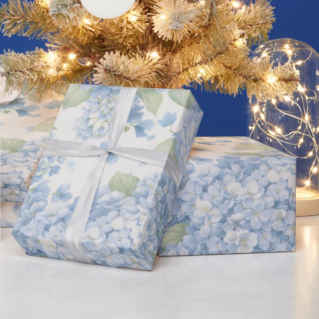 Blaue Hortensienblüten Geschenkpapier (Feiertage)