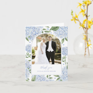 Blaue Hortensienblüten Hochzeitsfoto Danke Karte