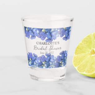 Blaue Hortensienblüten Personalisierte Brautdusche Schnapsglas