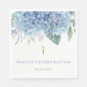 blaue Hortensienblüten Taufe Serviette