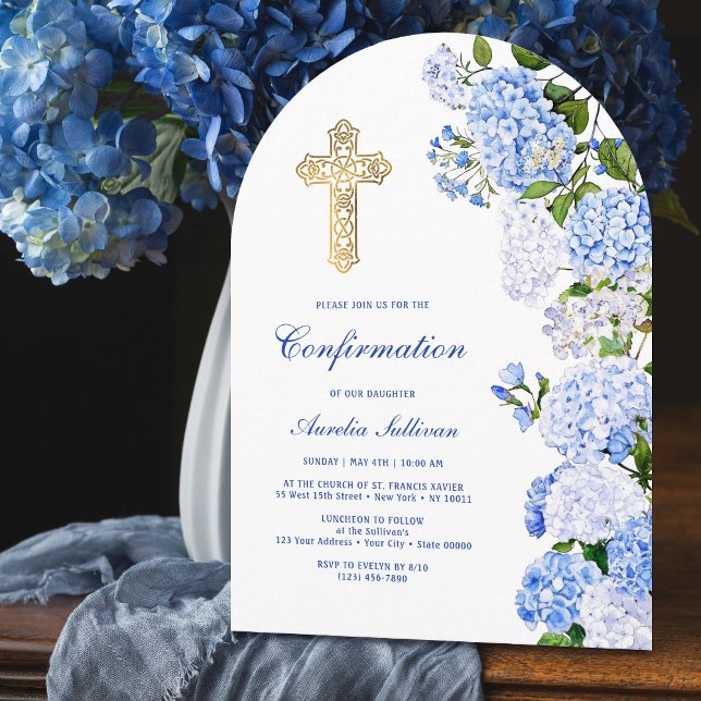 Blaue Hortensienbogen-Konfirmation Einladung (Von Creator hochgeladen)