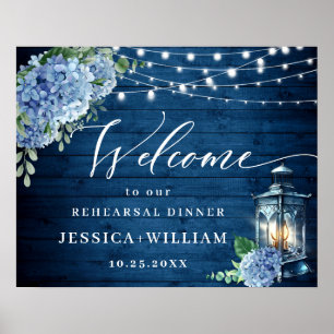 Blaue Hortensienlaterne Holz Boho Probedinner Poster