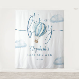 Blaue Hot Air Balloon Baby Shower Foto Hintergrund Wandteppich